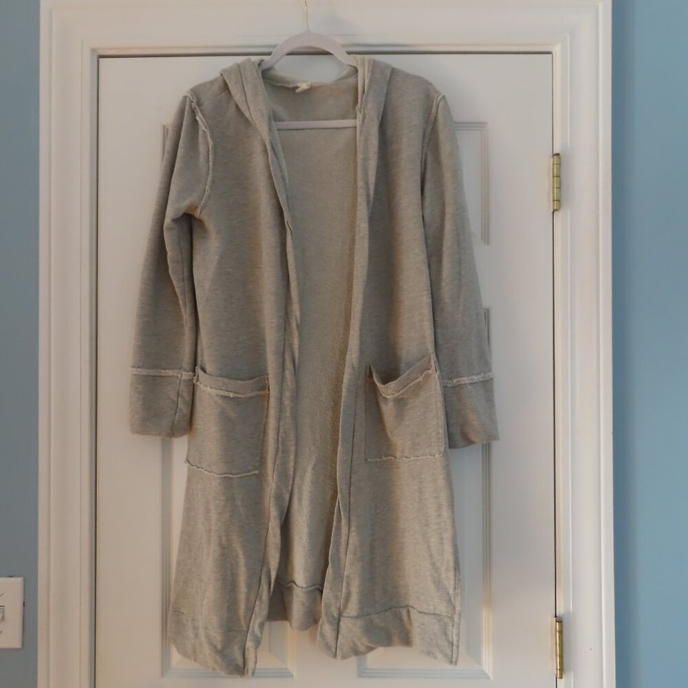Lazy Sundays Long Open Front Hoodie Distressed Loungewear Cozy Med Grunge Indie